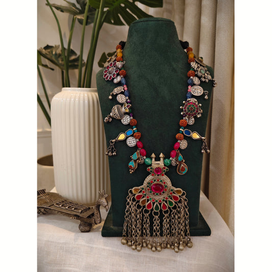 Beautiful Designer Mix Charms With Afghani Vintage Pendant Long Necklace