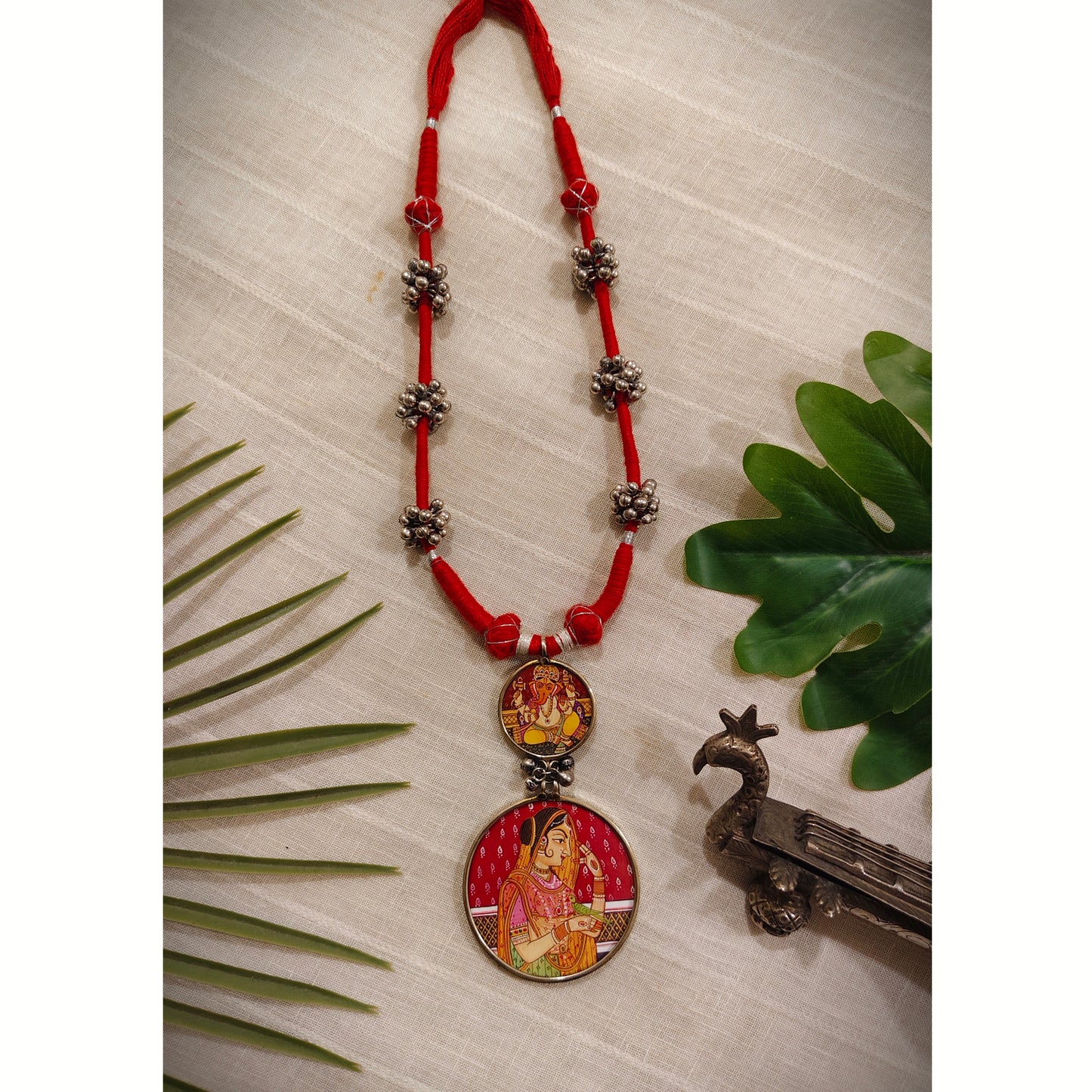 Beautiful Designer Painting Pendant With Handmade Ghungroo Dori Necklace