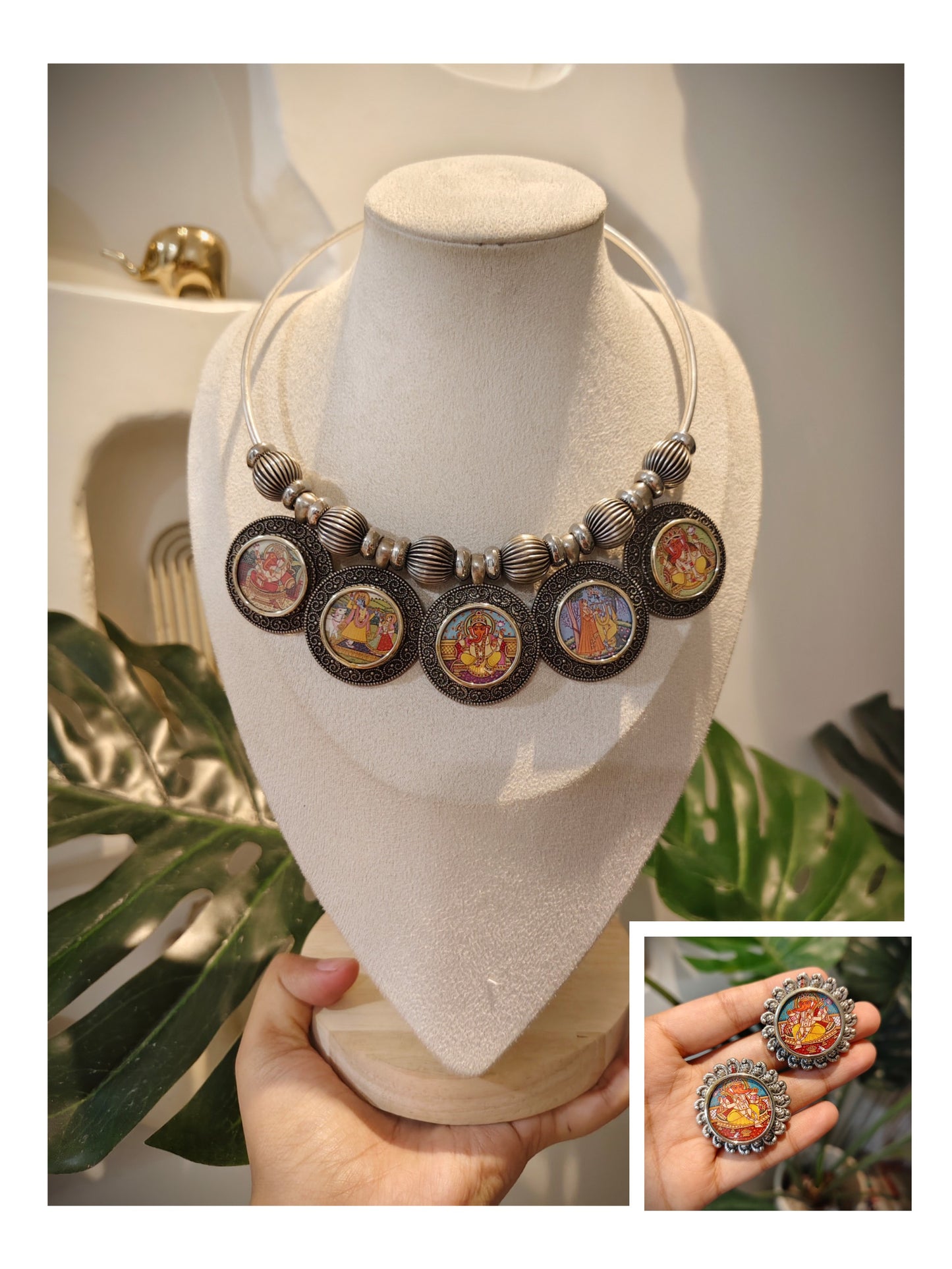 Beautiful Designer Painting Mix Hasli With Earrings