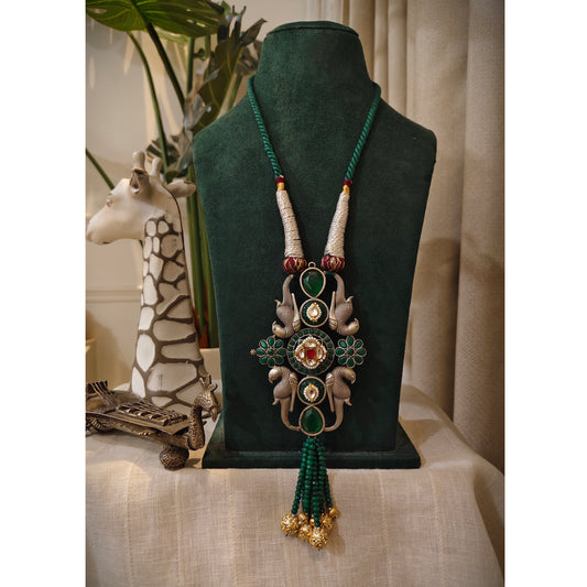 Beautiful Designer Stone Embedded Peacock Pendant Long Necklace