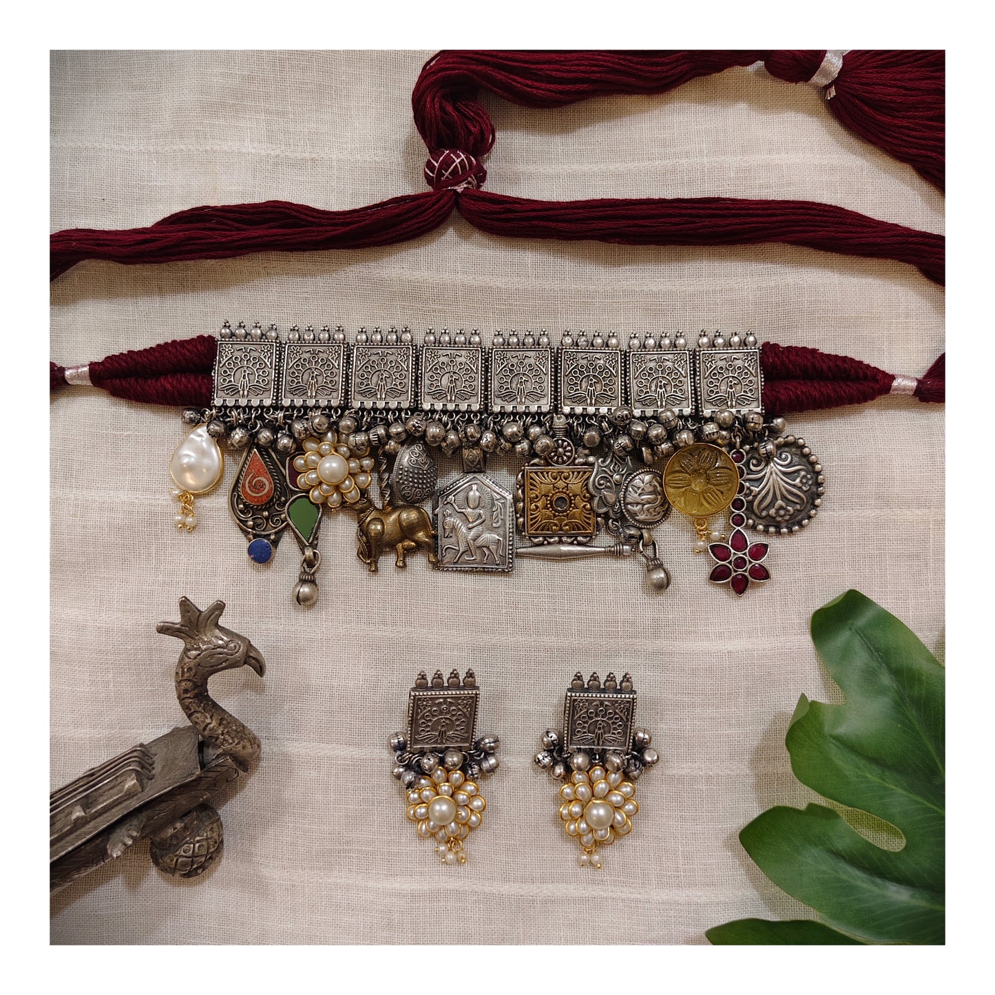 Beautiful Designer Charms Mix Latkan Choker With Earrings