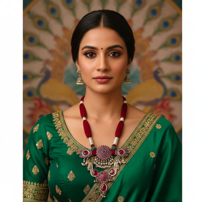 Beautiful Designer Stone Embedded Pendant Long Handmade Dori Necklace (no earrings)