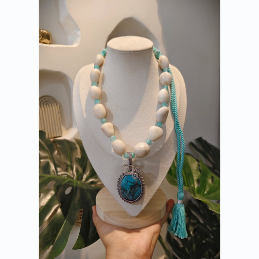 Beautiful Designer Natural Stone Pendant With Natural Dumbles Mala Necklace