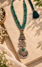 Beautiful Designer Stone Embedded Dual Tone Long Pendant Necklace