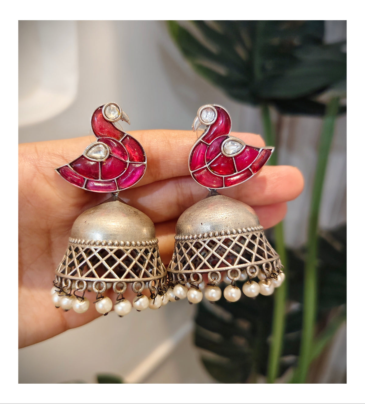 Beautiful Designer Kempstone Peacock Jhumka