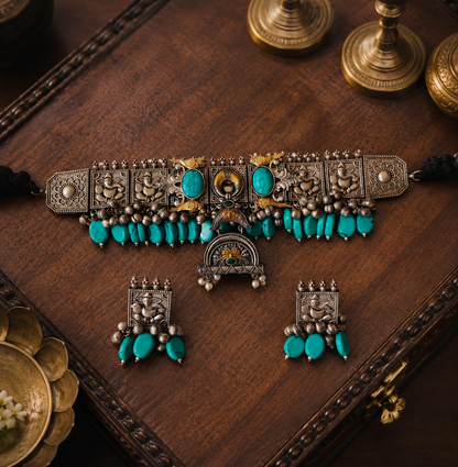 Beautiful Designer Dual Tone Statement Choker With Earrings