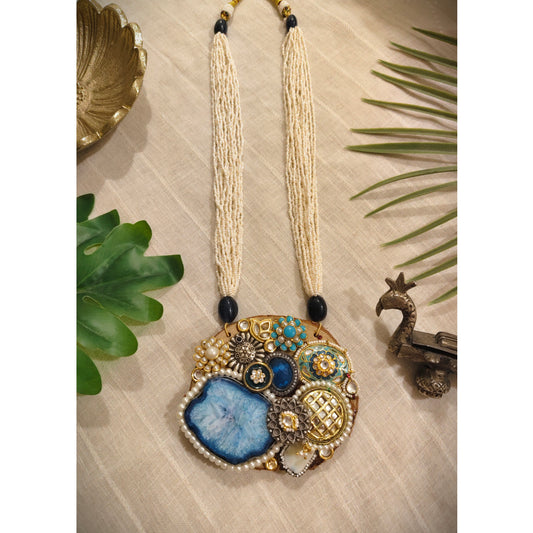 Beautiful Designer Wooden Fusion Pendant Long Necklace