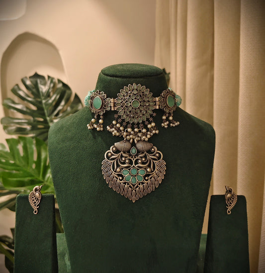 Beautiful Designer Stone Embedded Choker With Earrings