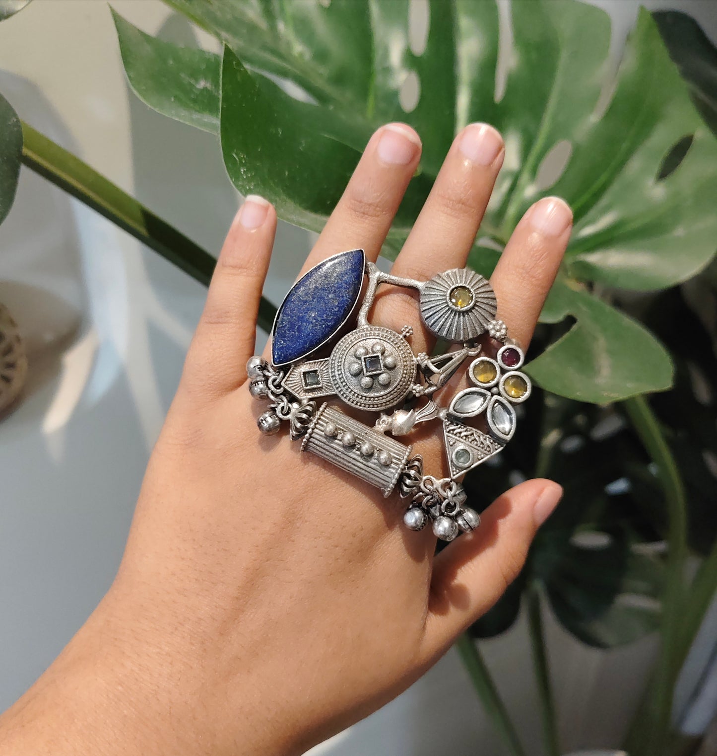 Beautiful Designer Fusion Stone Embedded Adjustable Ring