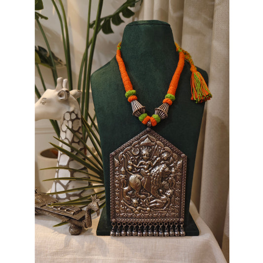 Beautiful Designer Thappa Work Huge Pendant Colorful Dori Necklace