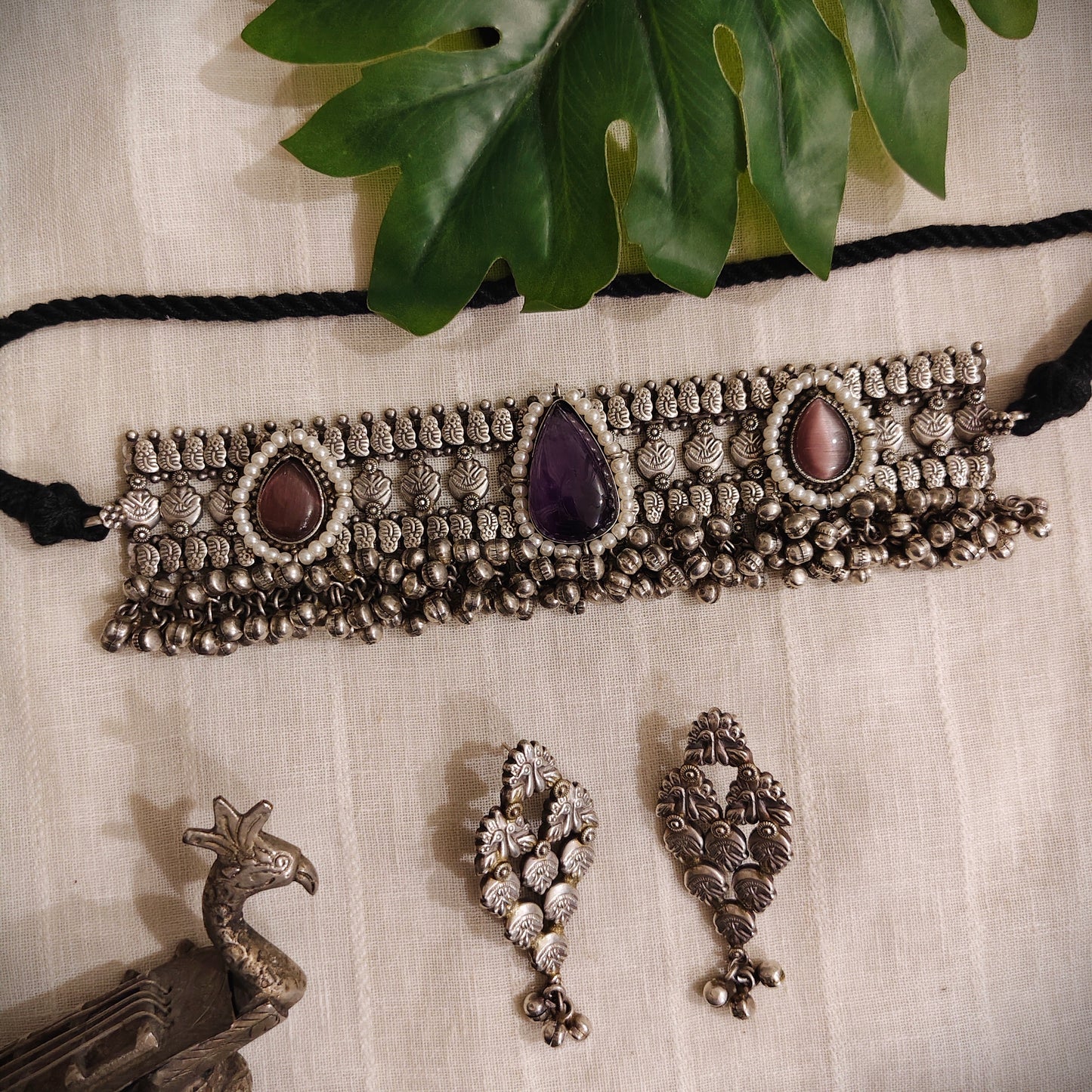 Beautiful Designer Stone Embedded Choker With Earrings