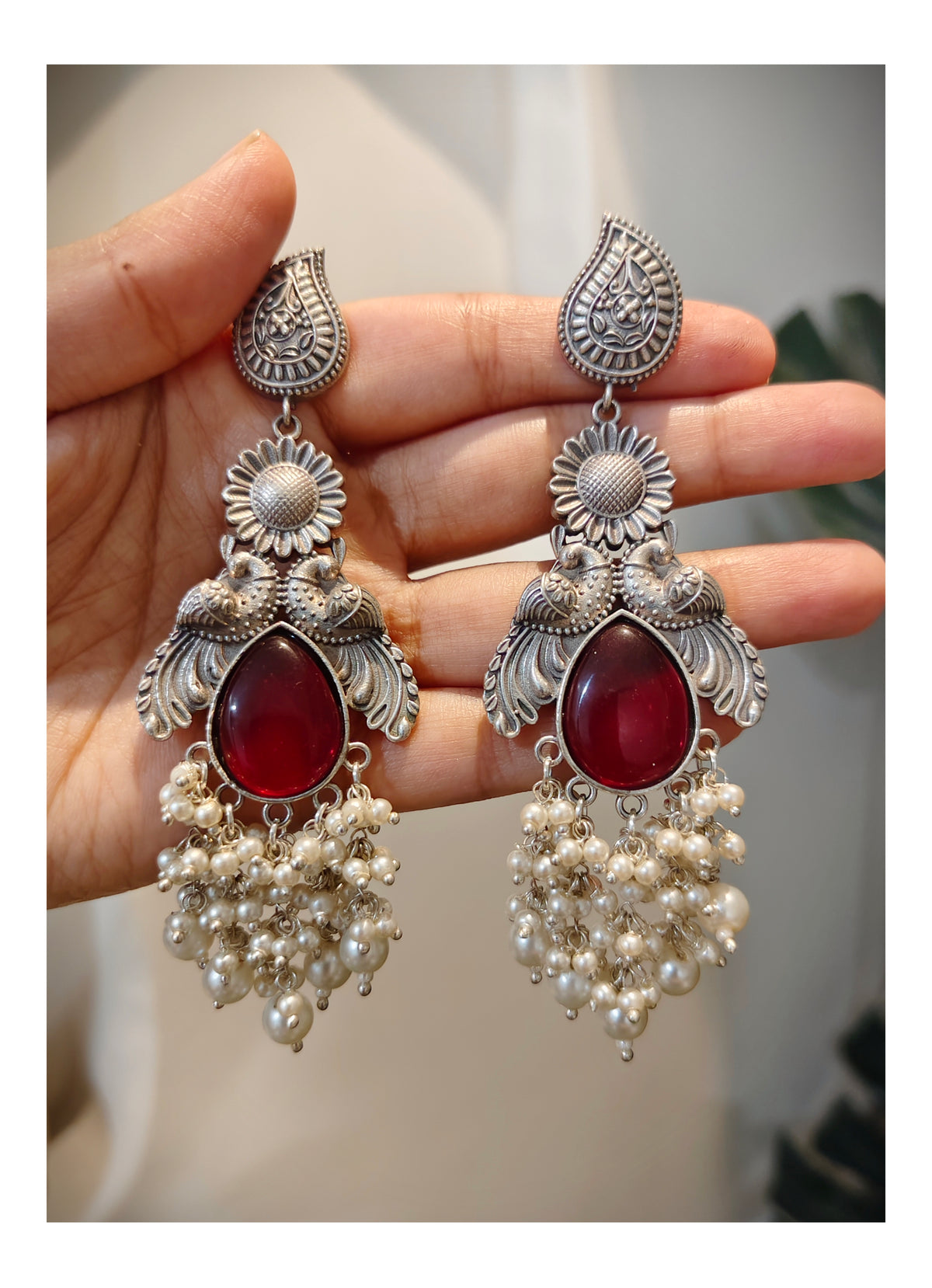 Beautiful Designer Stone Embedded Peacock Long Earrings