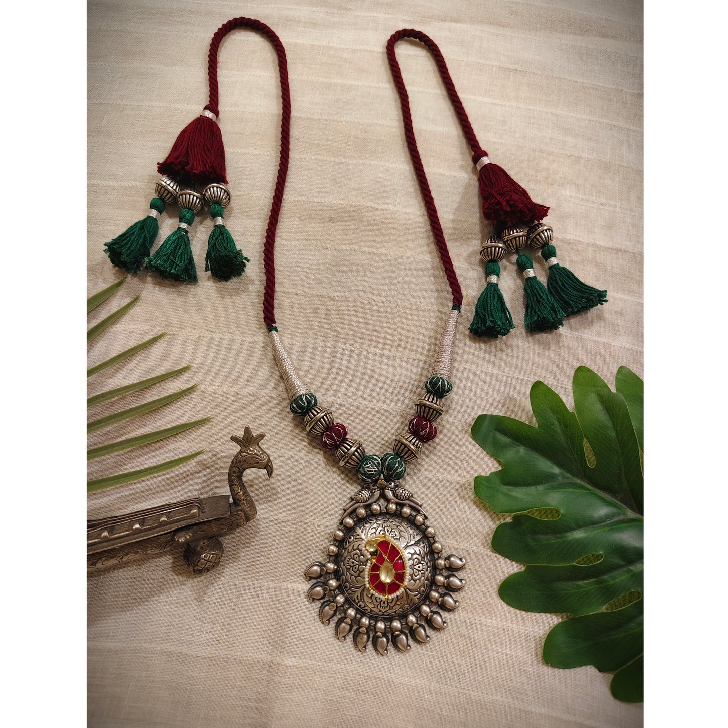 Beautiful Designer Kundan Detailing Pendant Necklace With Handmade Dori