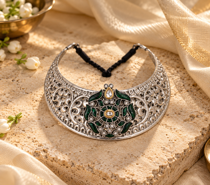 Beautiful Designer Chitai Work Kempstone Pendant Neckpiece