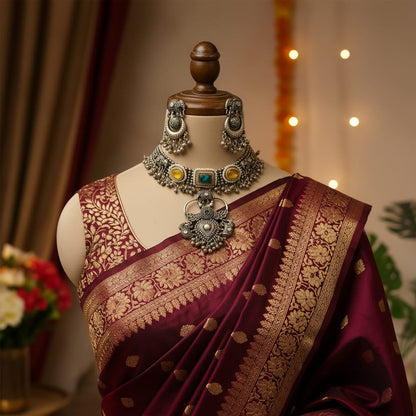 Beautiful Designer Stone Embedded Choker With Earrings