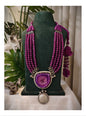 Beautiful Designer Natural Stone Pendant With Japanese Glass Beads Long Necklace