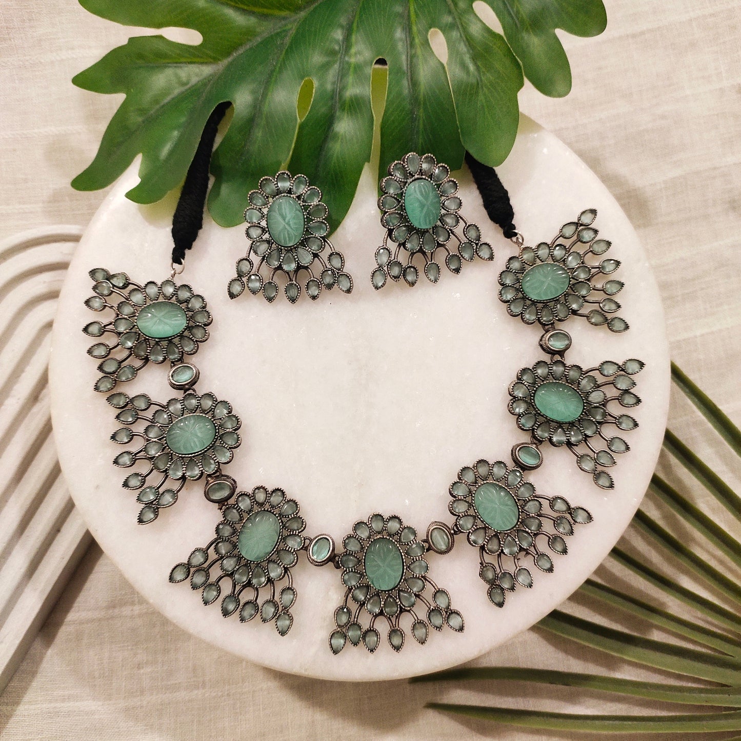 Beautiful Designer Stone Embedded Neckpiece With Earrings
