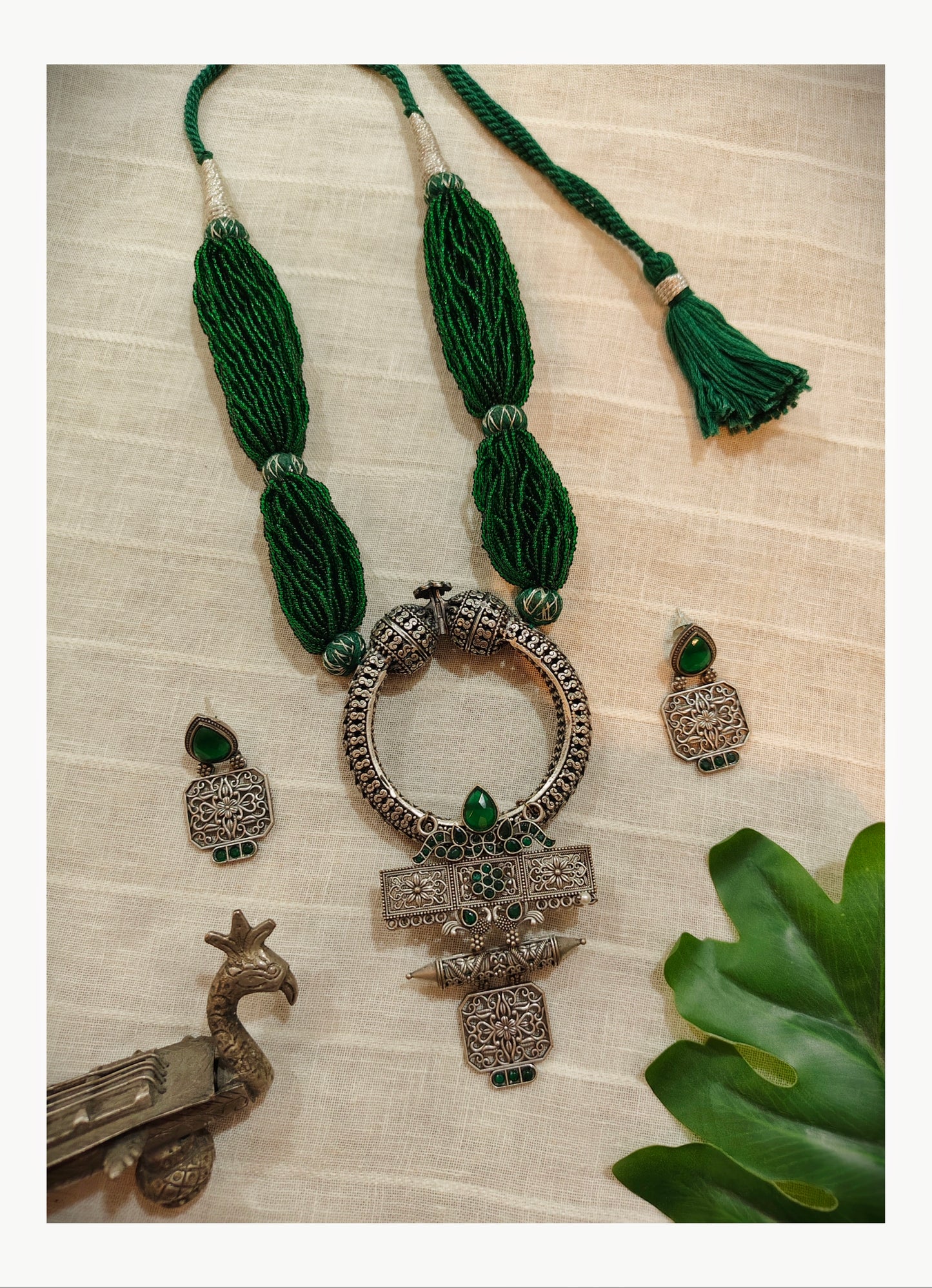 Beautiful Designer Stone Embedded Pendant Necklace With Earrings