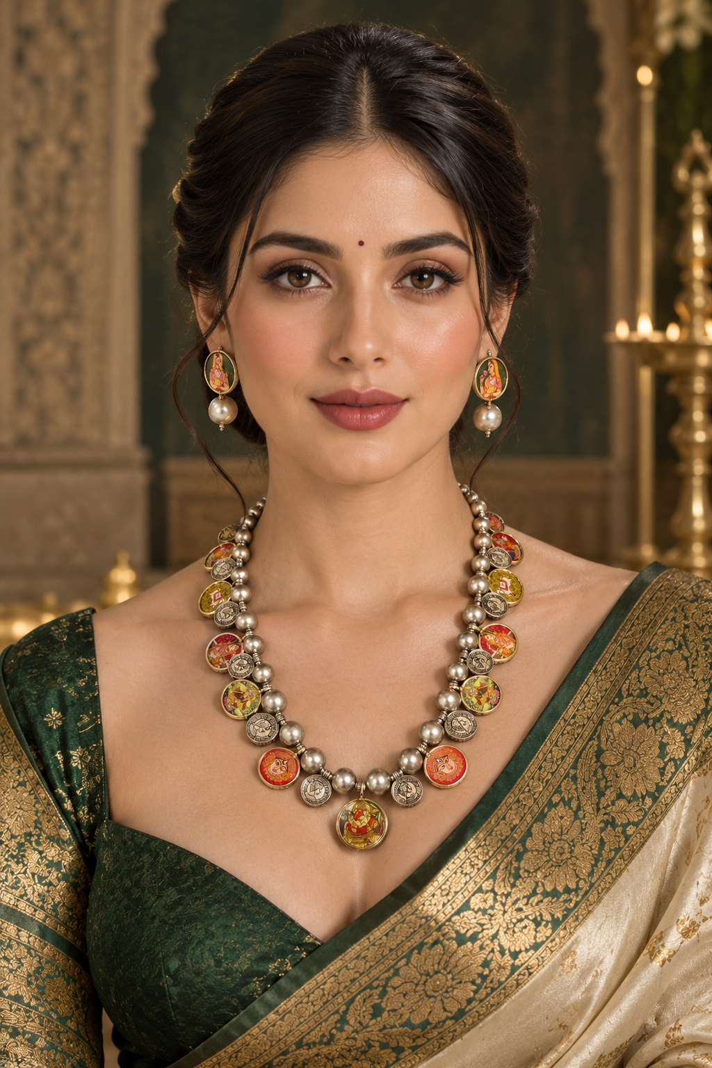 Beautiful Designer Painting Mix Paatri Necklace With Earrings