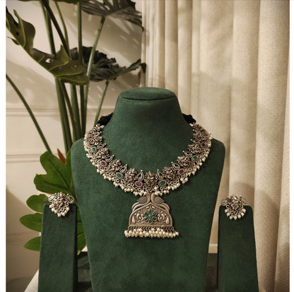 Beautiful Designer Stone Embedded Neckpiece With Earrings