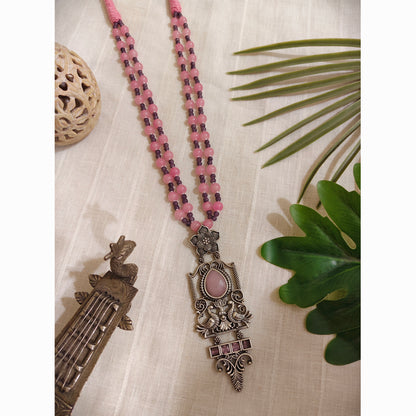 Beautiful Designer Stone Embedded Pendant Long Beaded Necklace
