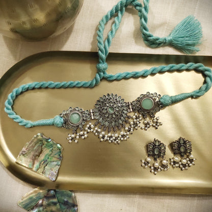 Beautiful Designer Stone Embedded Choker With Earrings