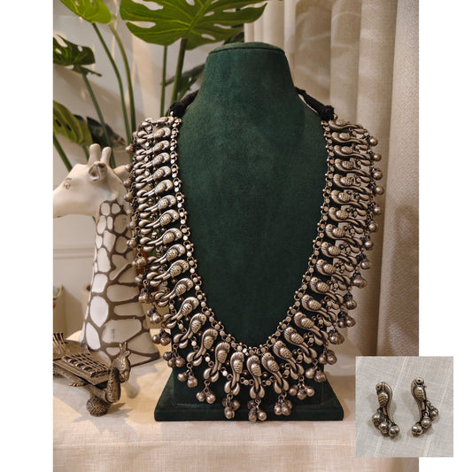 Beautiful Designer Brass Peacock Necklace With Earrings