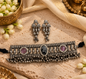 Beautiful Designer Stone Embedded Choker With Earrings