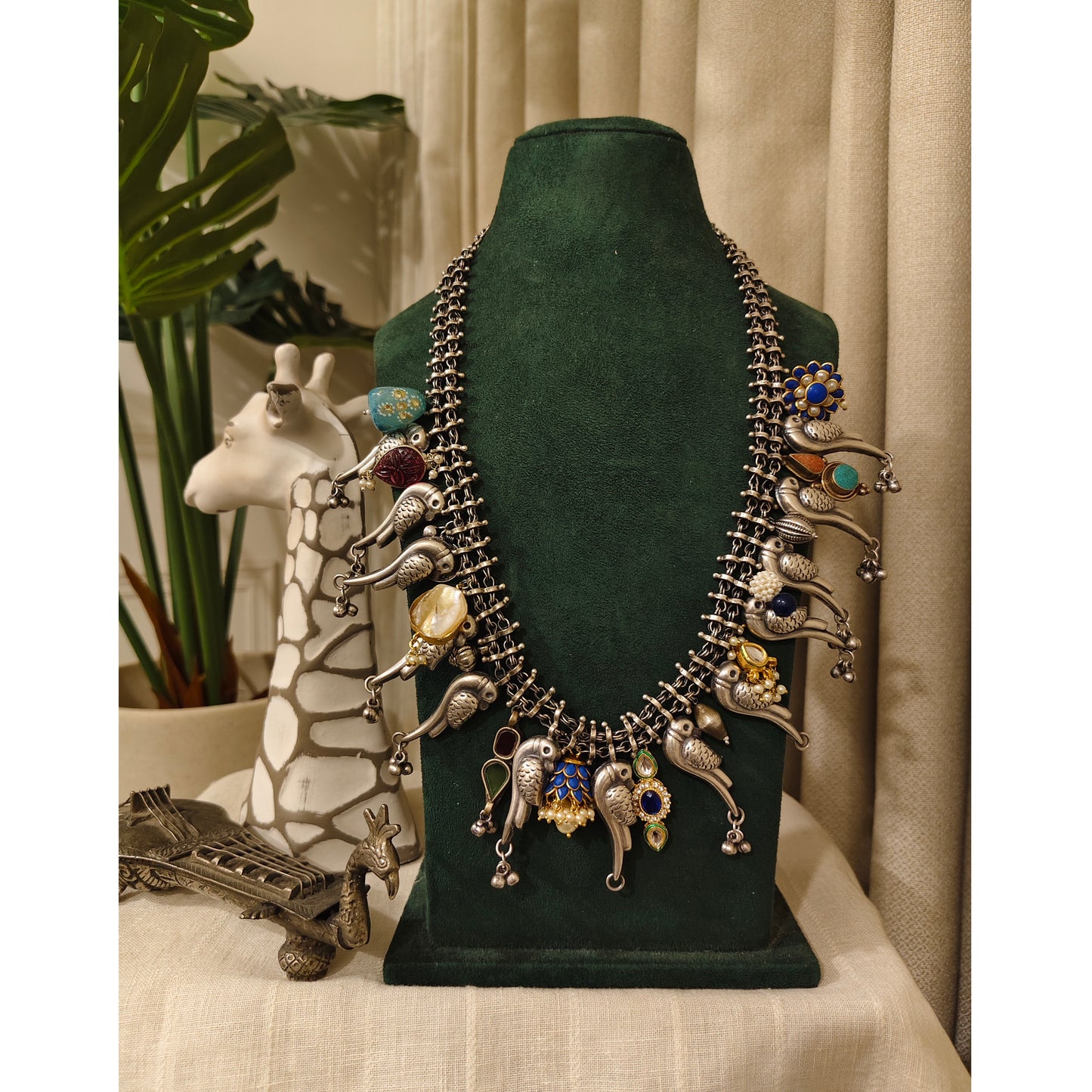 Beautiful Designer Peacock Necklace With Charms Mix Latkan