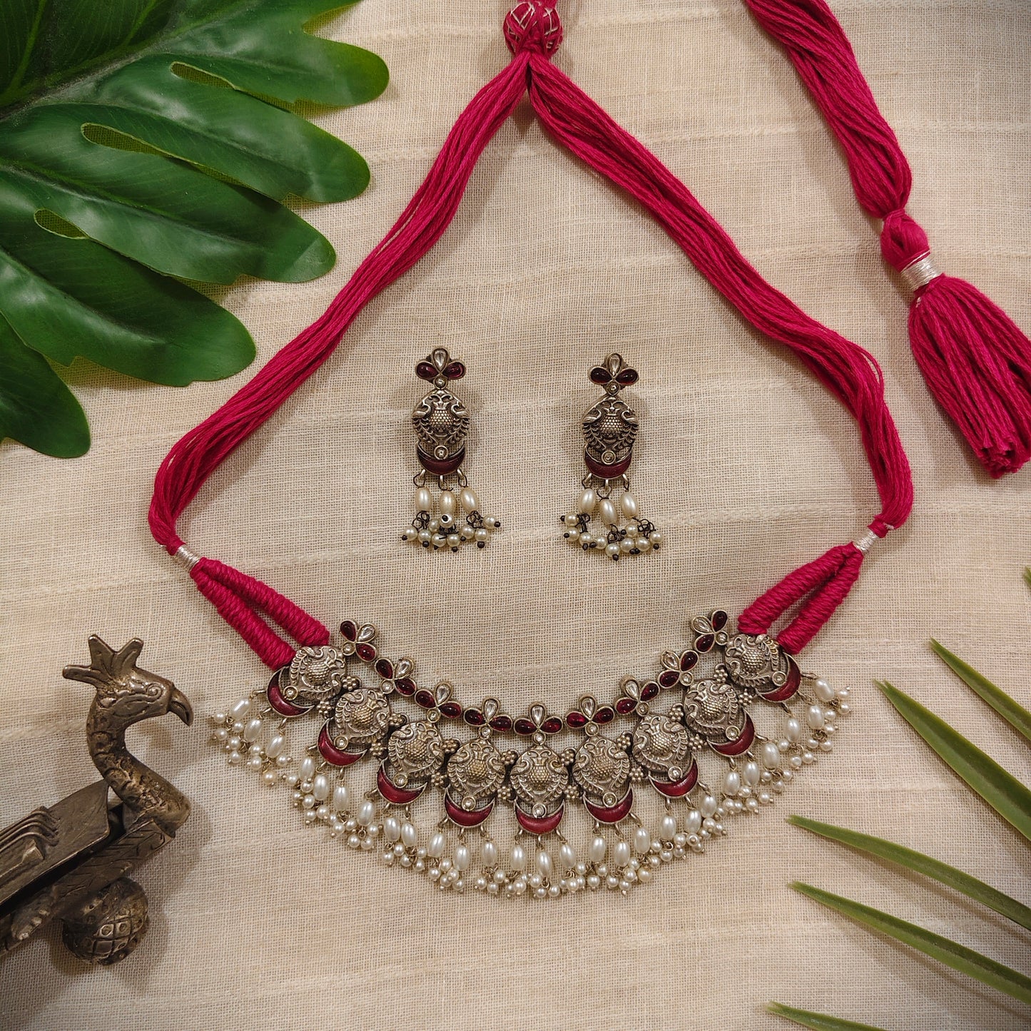 Beautiful Designer Kempstone Neckpiece With Earrings