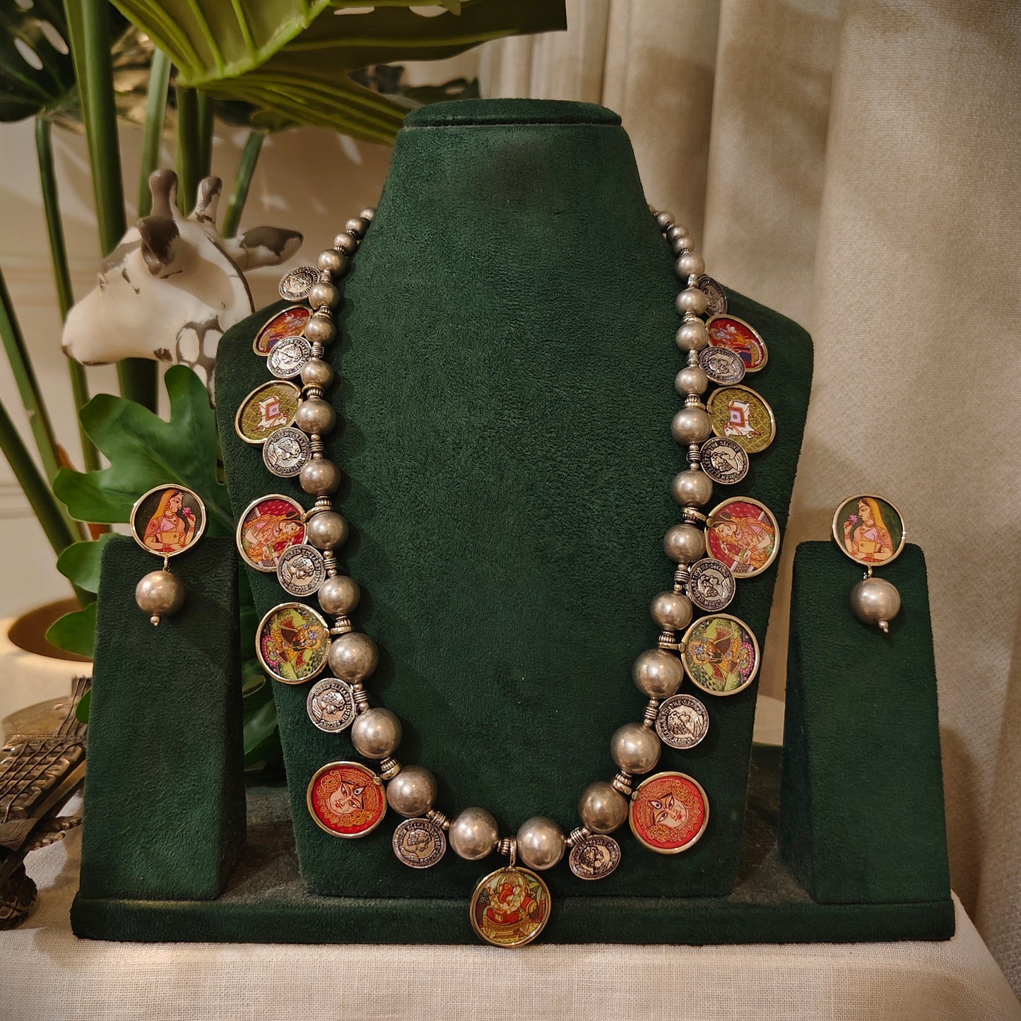 Beautiful Designer Painting Mix Paatri Necklace With Earrings
