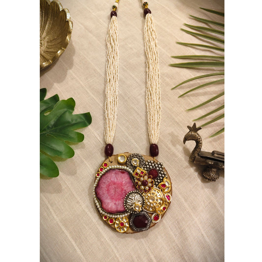Beautiful Designer Wooden Fusion Pendant Long Necklace