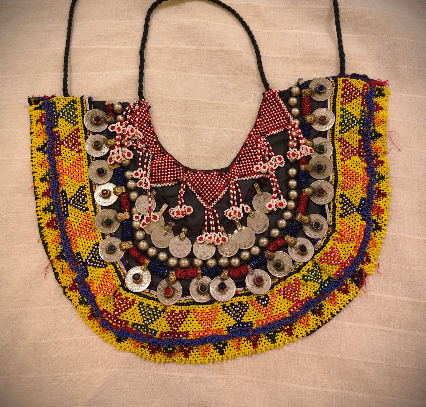 Beautiful Afghani Huge Neckpiece With Afghani Coins And Moti Jaal Work