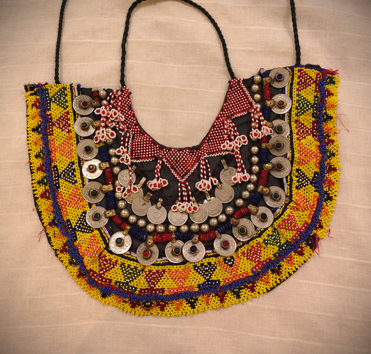 Beautiful Afghani Huge Neckpiece With Afghani Coins And Moti Jaal Work