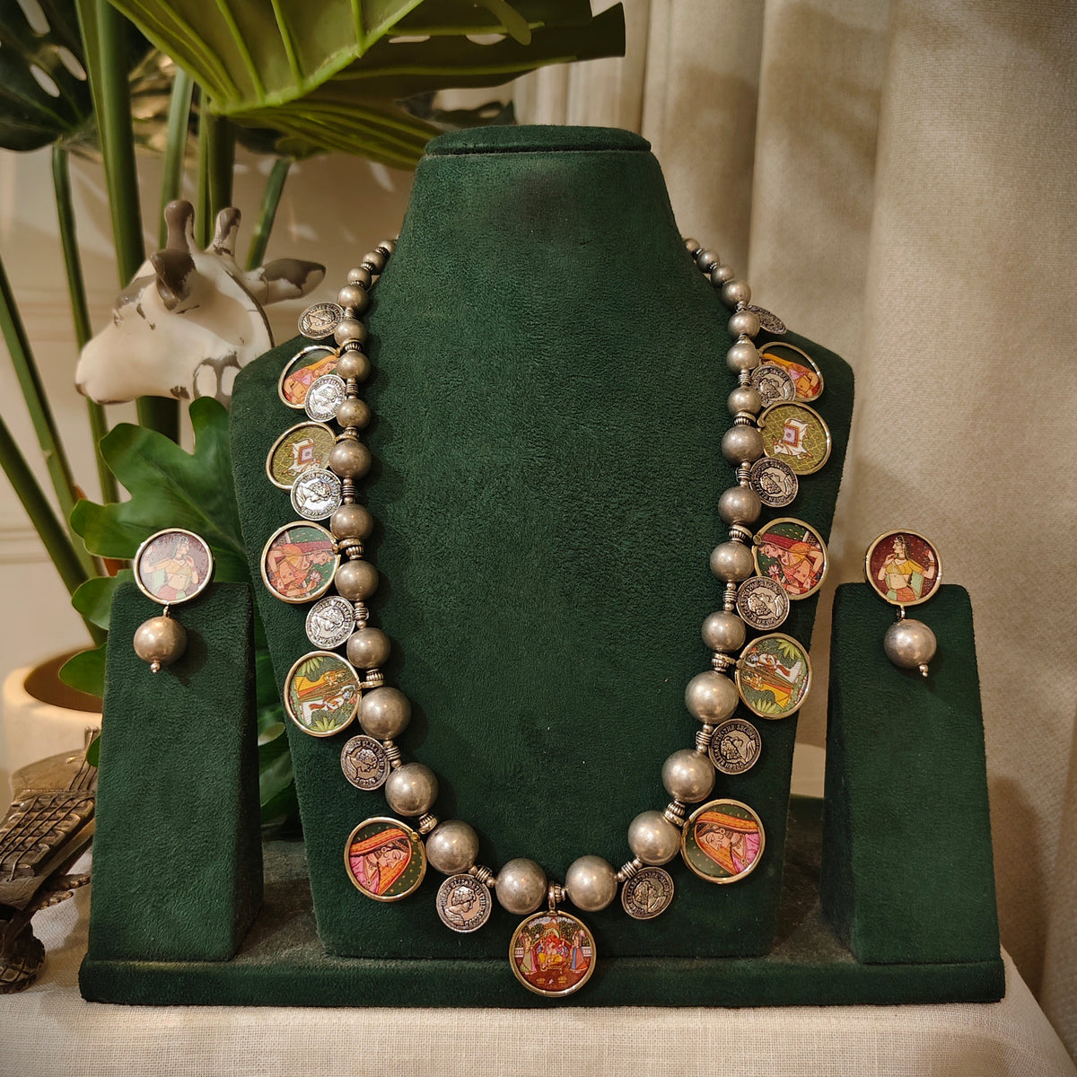 Beautiful Designer Painting Mix Paatri Necklace With Earrings