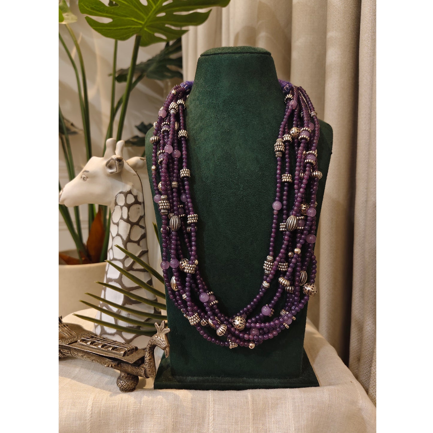 Beautiful Designer Beaded Multiple Lines Necklace With Charm Beads