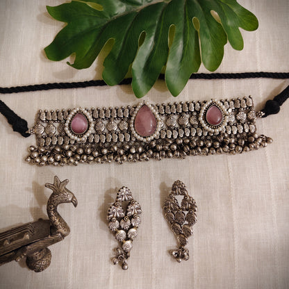 Beautiful Designer Stone Embedded Choker With Earrings