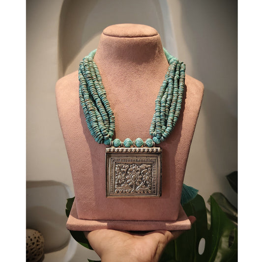 Beautiful Designer Chitai Pendant Turquoise Beads Neckpiece