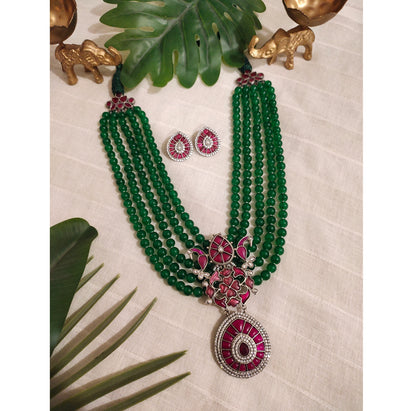 Beautiful Designer Layered Beaded With Kempstone Necklace (free earrings)