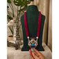 Beautiful Designer Stone Embedded Brass Pendant Necklace With Beaded Mala