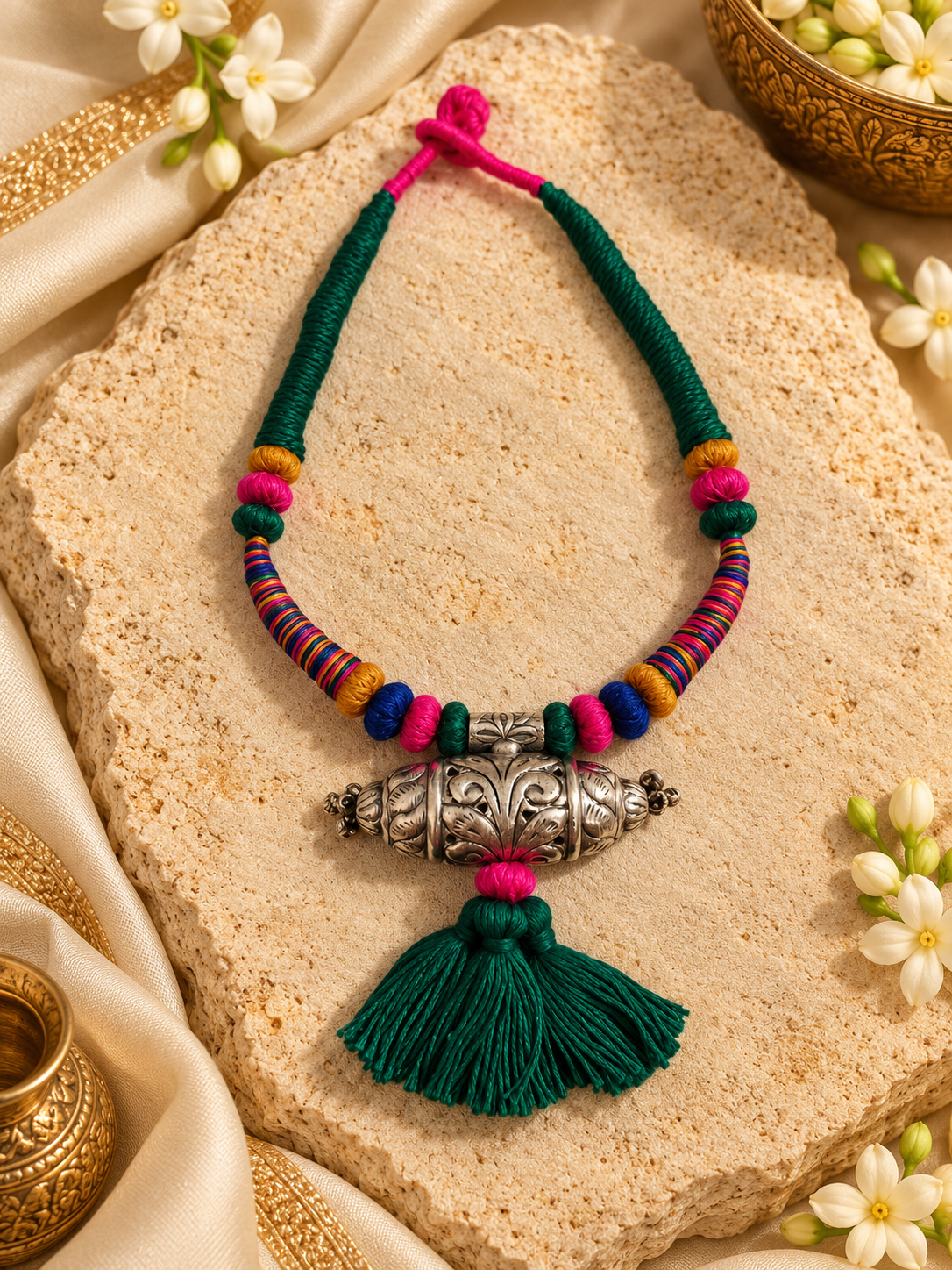 Beautiful Designer Taabeez Pendant Neckpiece With Handmade Colorful Dori