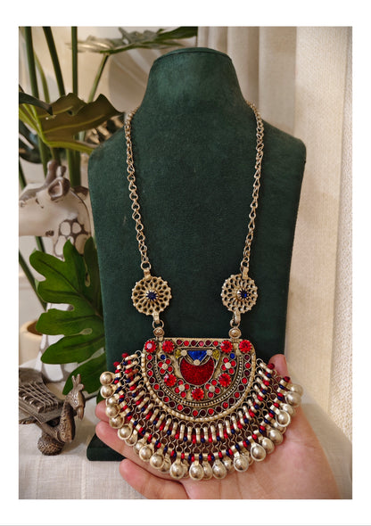 Beautiful Vintage Afghani Chaand Stone Embedded Pendant Necklace