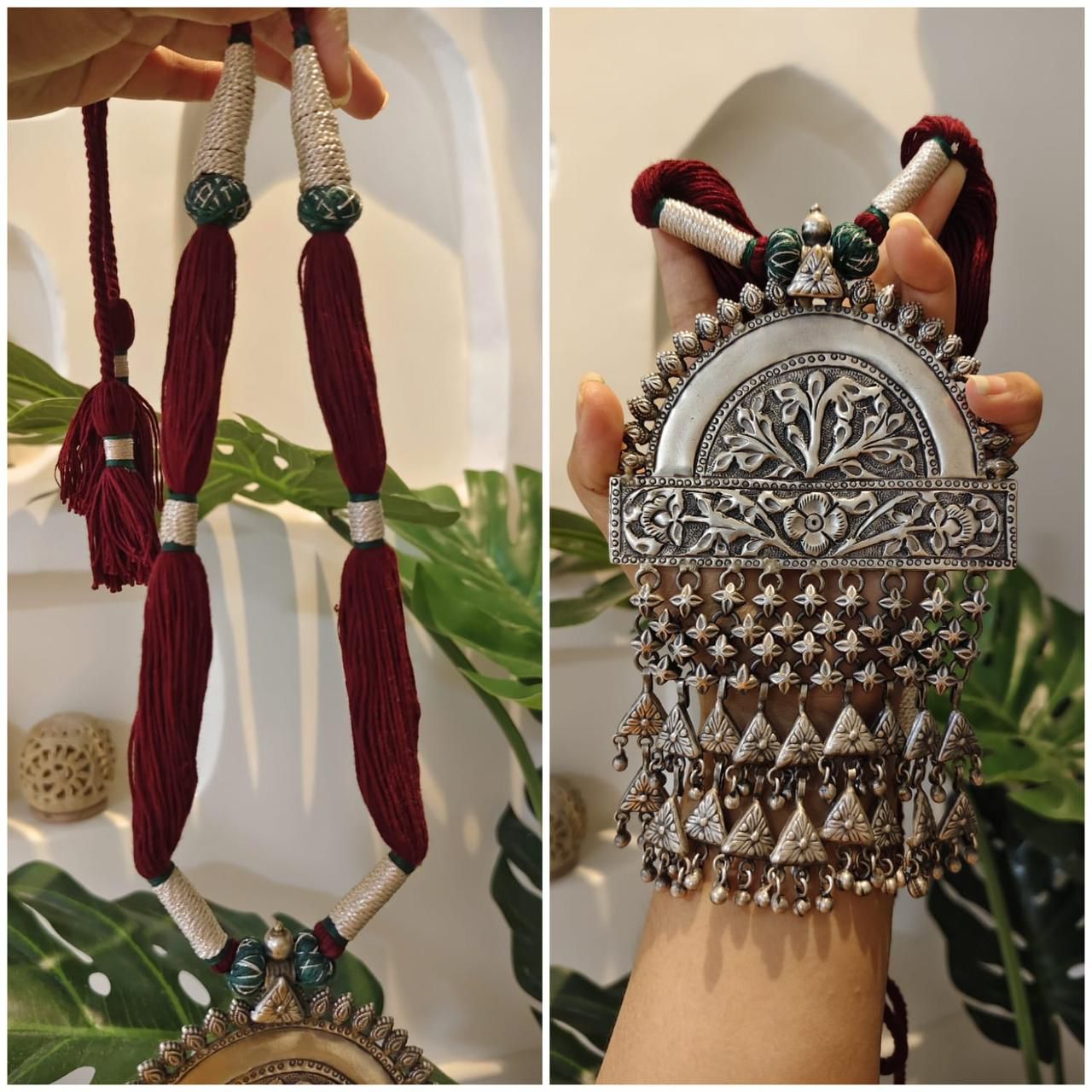 Beautiful Designer Huge Brass Long Necklace With Handmade Dori (no earrings)