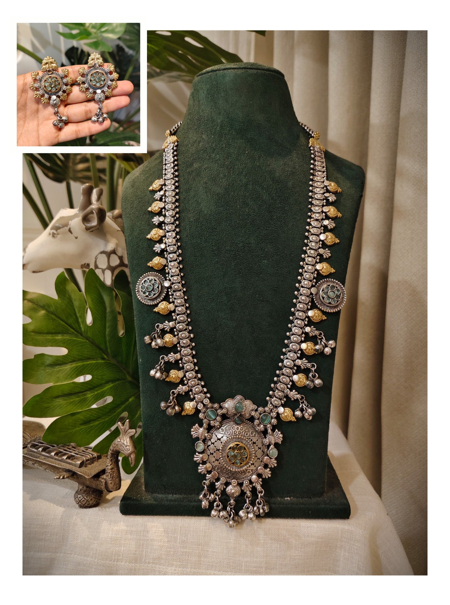 Beautiful Designer Kolhapuri Stone Embedded Long Necklace With Earrings