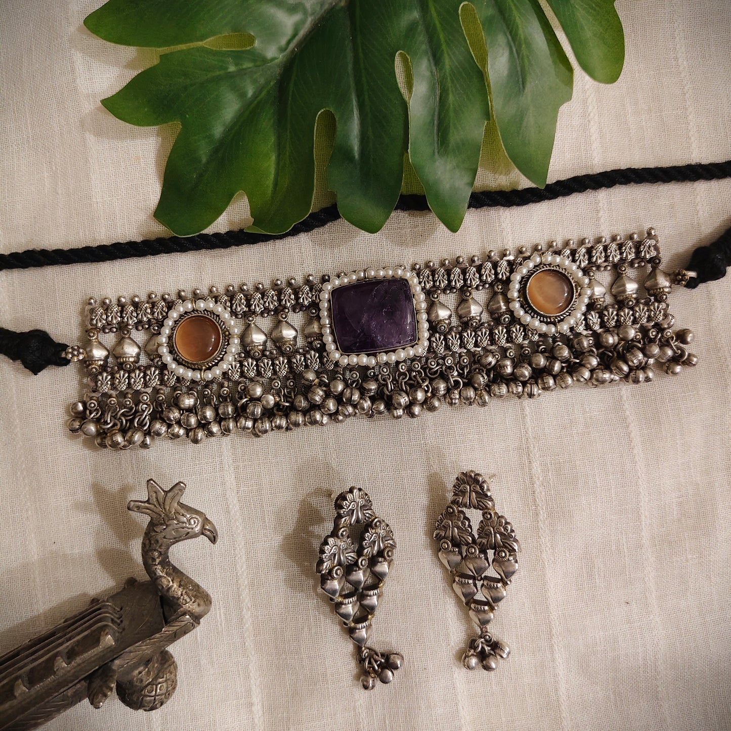 Beautiful Designer Stone Embedded Choker With Earrings
