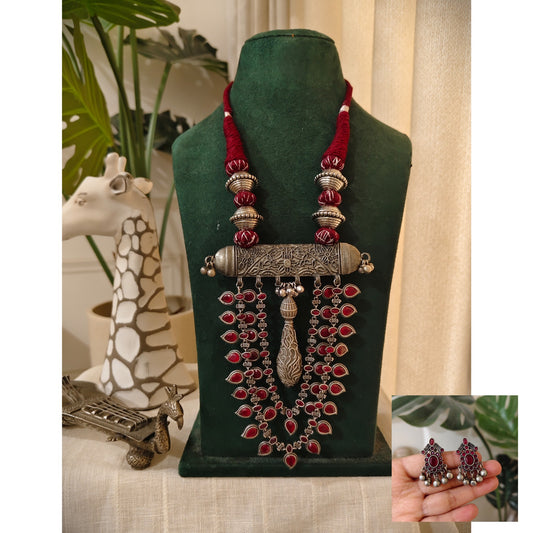 Beautiful Designer Stone Embedded Latkan Taabiz Pendant Necklace With Earrings