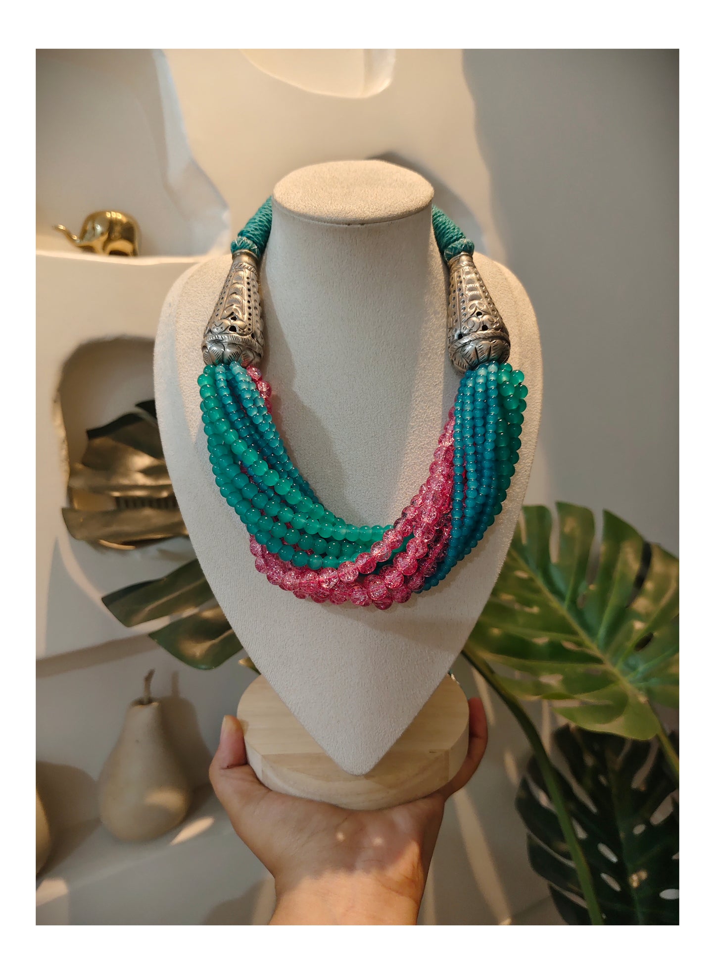 Beautiful Designer Twisted Beads Mix Statement Necklace