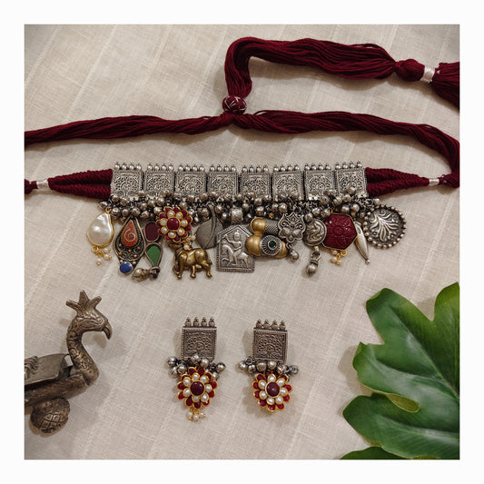 Beautiful Designer Choker With Charms Mix Latkan & Earrings