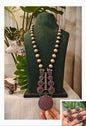 Beautiful Designer Stone Embedded Pendant Long Ball Chain Necklace With Earrings