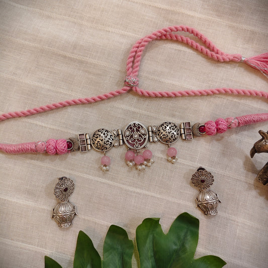 Beautiful Designer Stone Embedded Sleek Choker With Earrings